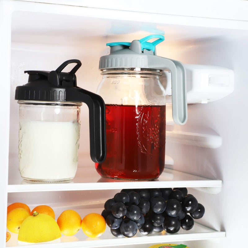 GMSWEET Mason Jar Pitcher 32 Oz Wide Mouth With Handle And Pour Spout Lids, Leak Proof 1 Quart Glass Pitchers With Flip Cap Airtight Water Jug For Cold Brew Coffee Sun Tea Lemonade Milk - Image 3